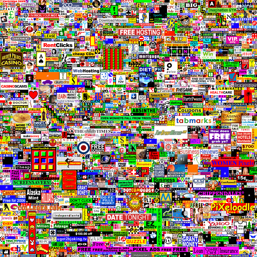 The original Million Dollar Homepage pixel grid